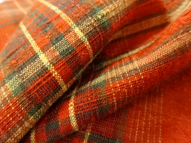  格子織り出し手織り真綿紬道行コート